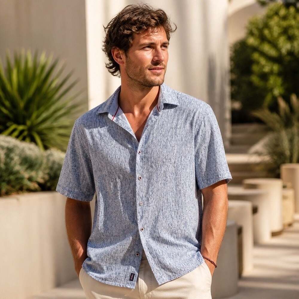 Butter Cloth Men's Blue Textured Short Sleeve Button-Down Shirt Size XL